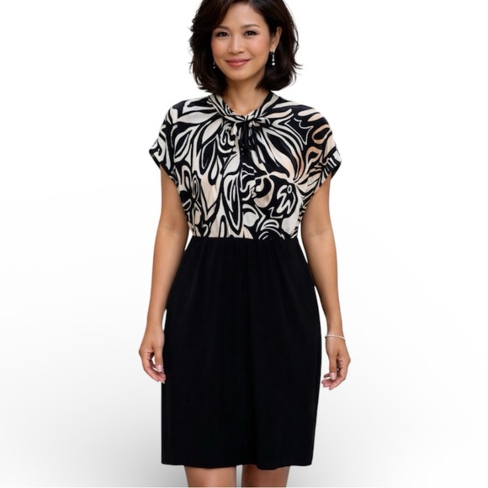 Trina Turk mod print blouse dress in black and white